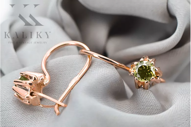 Yellow Peridot Original Vintage 14K Rose Gold Earrings Vintage Jewlery vec053r